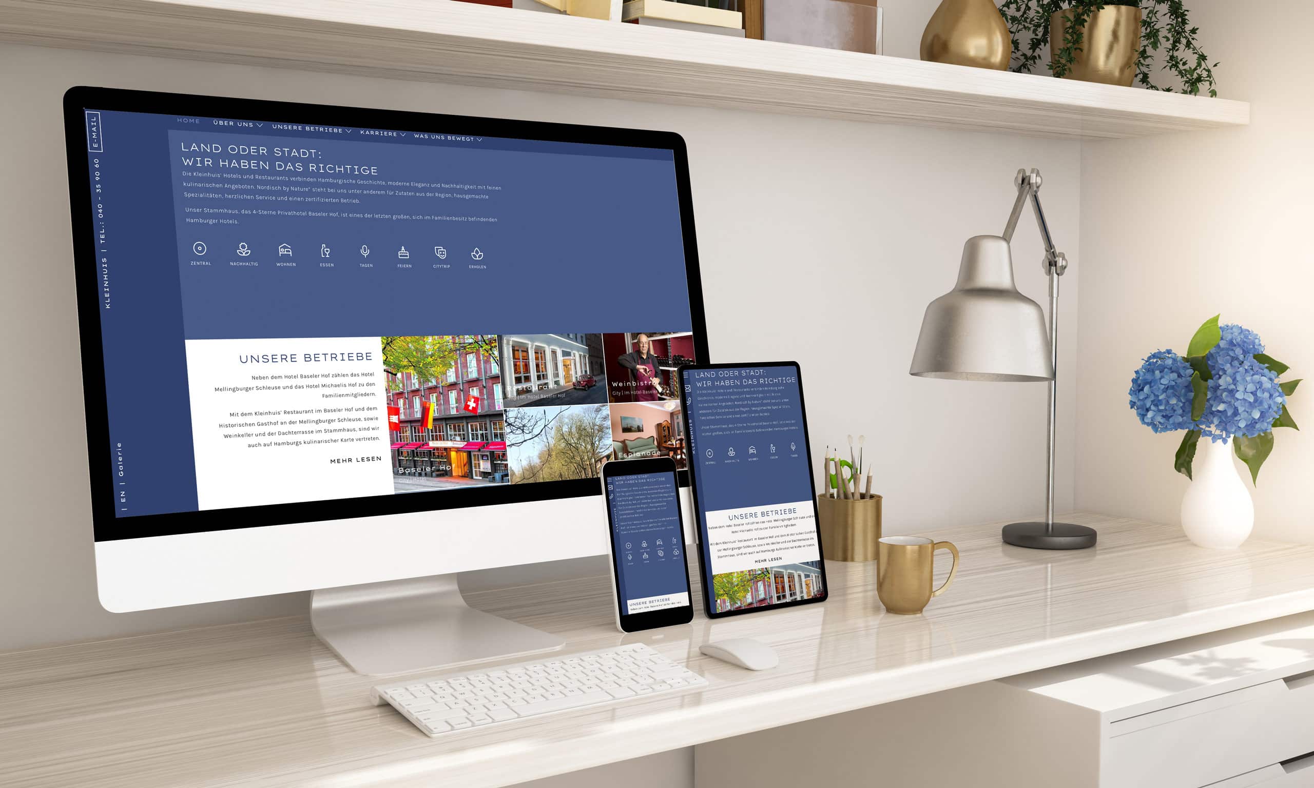 Responsive Webdesign für Kleinhuis Hotels & Restaurants von Werbeagentur 2G Media in Glonn Beispiel für Desktop Tablet Mobile