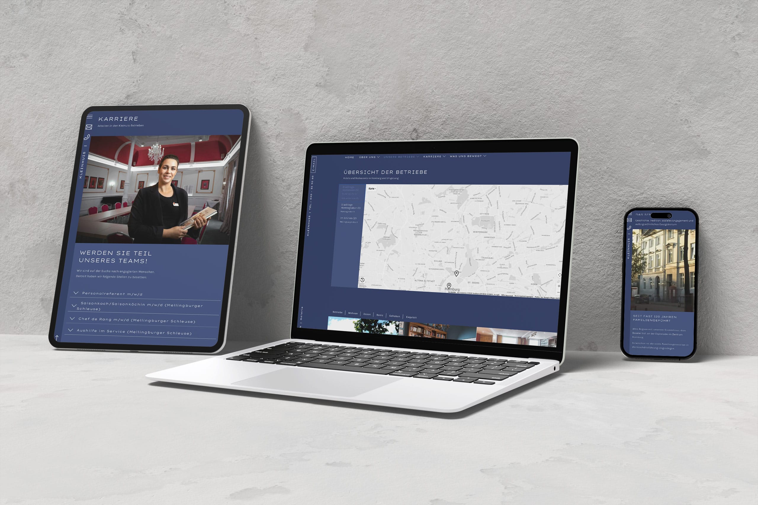 Responsive Webdesign für Kleinhuis Hotels & Restaurants von Werbeagentur 2G Media in Glonn Beispiel für Desktop Tablet Handy
