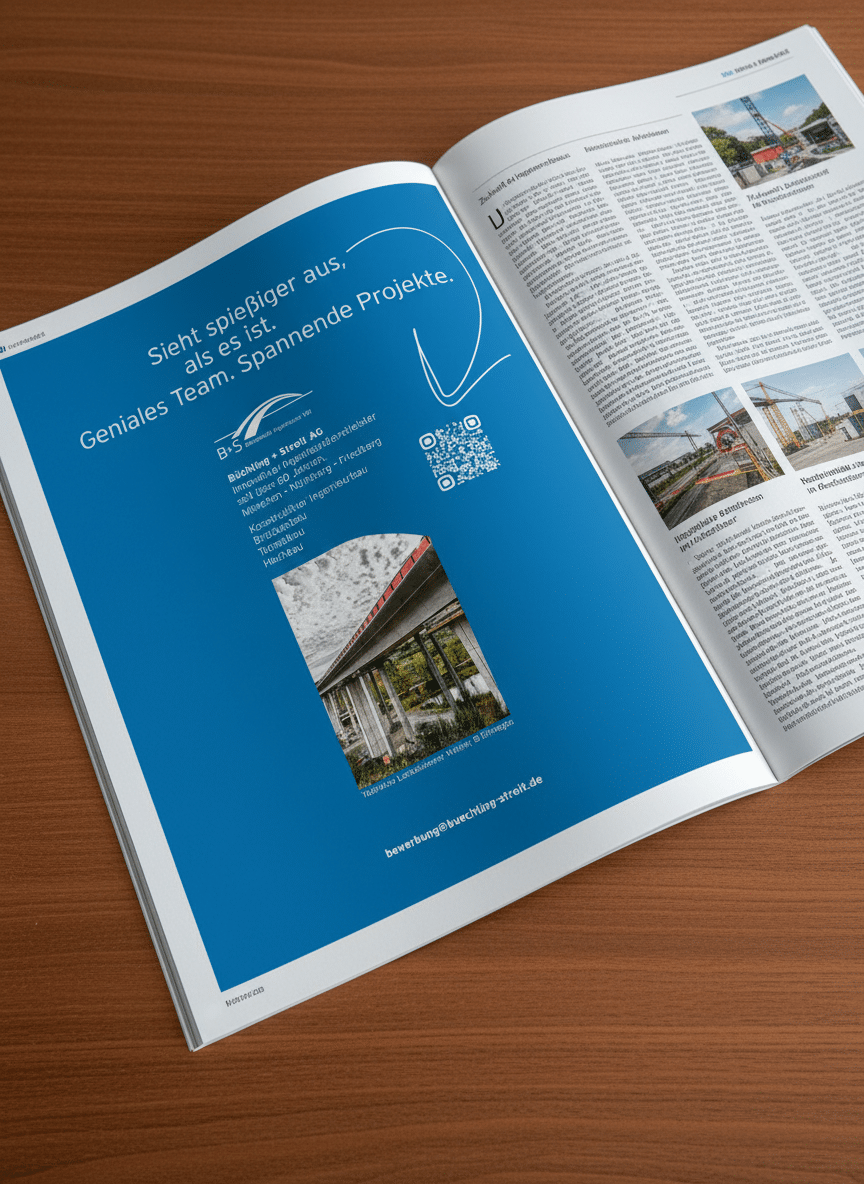 Stellenanzeige in einer Fachzeitschrift gestaltet von 2G Media für Büchting + Streit